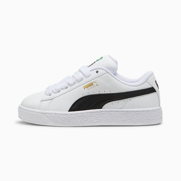 PUMA Suede XL White-Black-Gold puma shoes for men  womens shoes  roma shoes