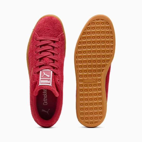 PUMA Suede Classic Red Hairy Suede-Gum Sole-Gold puma shoes for men  womens shoes  roma shoes
