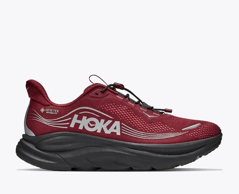 HOKA Speedgoat 6 GTX Women's Men's Shoes | Burgundy Red & Silver Running Sneakers