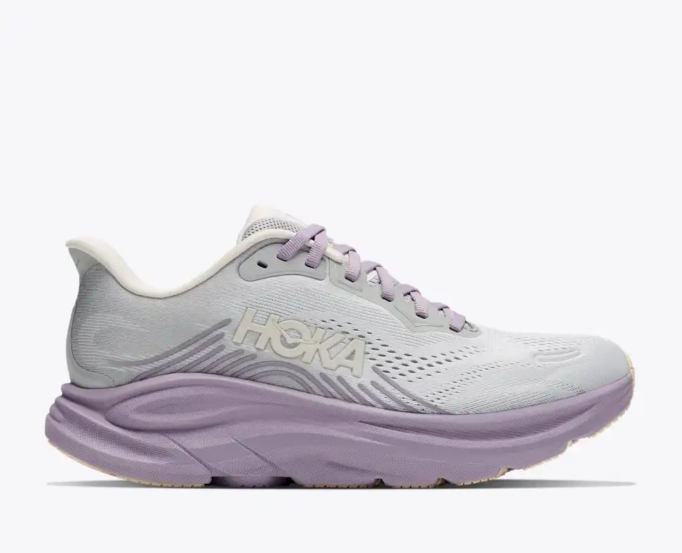 HOKA Bondi 8 Women's Men's Shoes | Light Gray & Lavender Purple Mesh Running Sneakers