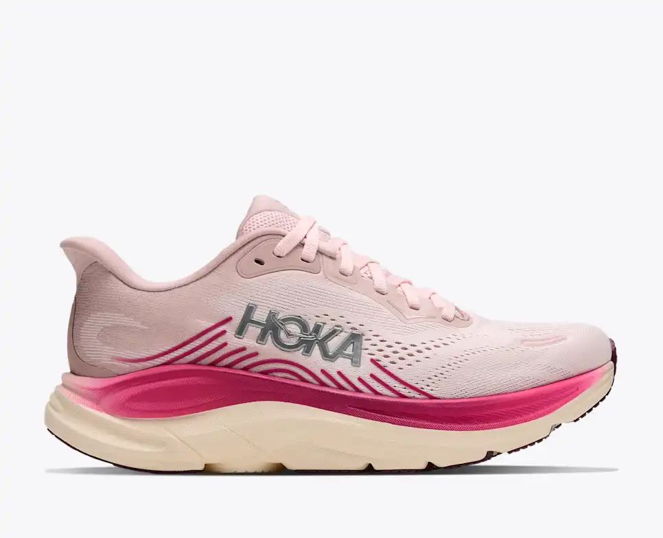 HOKA Bondi 8 Women's Men's Shoes | Light Pink, Magenta & Cream Mesh Running Sneakers
