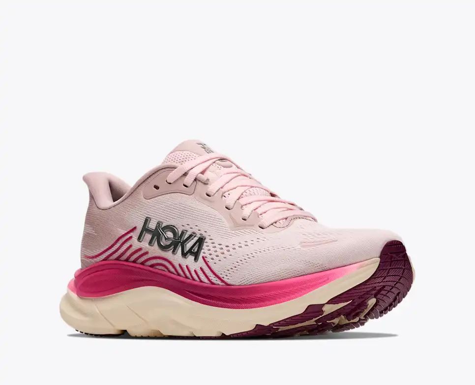 HOKA Bondi 8 Women's Men's Shoes | Light Pink, Magenta & Cream Mesh Running Sneakers