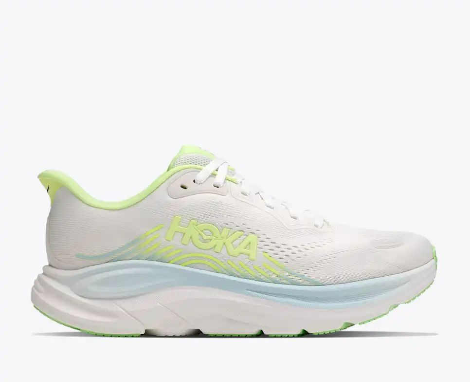 HOKA Bondi 8 Women's Men's Shoes | White, Lime Green & Light Blue Mesh Running Sneakers