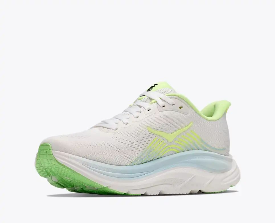 HOKA Bondi 8 Women's Men's Shoes | White, Lime Green & Light Blue Mesh Running Sneakers