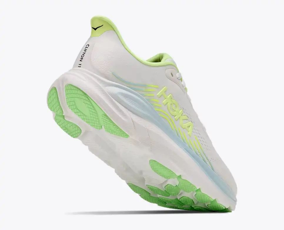 HOKA Bondi 8 Women's Men's Shoes | White, Lime Green & Light Blue Mesh Running Sneakers