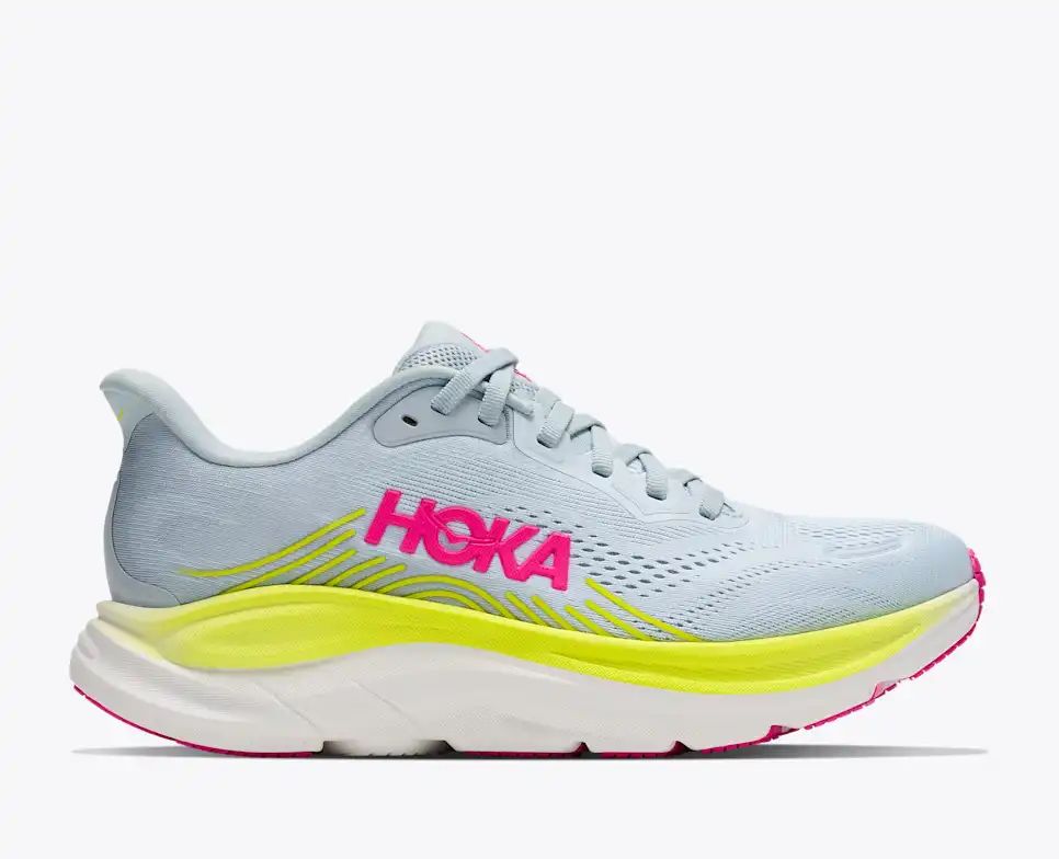 HOKA Bondi 8 Women's Men's Shoes | Light Blue, Lime Yellow & Pink Mesh Running Sneakers