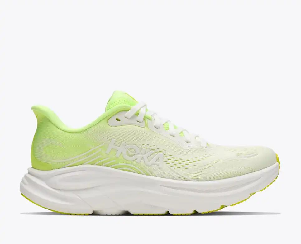 HOKA Bondi 8 Women's Men's Shoes | White & Lime Green Mesh Running Sneakers