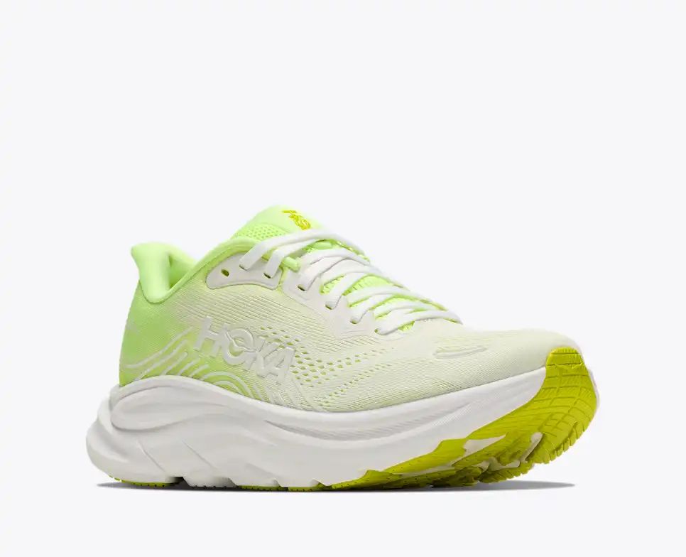 HOKA Bondi 8 Women's Men's Shoes | White & Lime Green Mesh Running Sneakers
