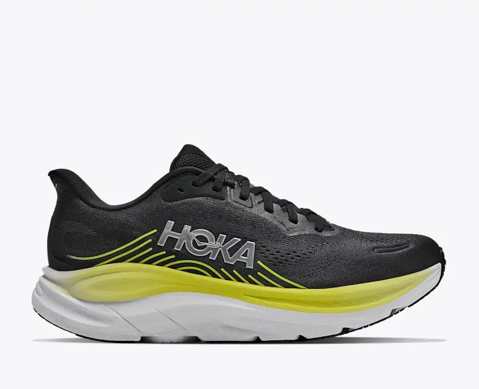 HOKA Bondi 8 Women's Men's Shoes | Black, Silver & Lemon Yellow Mesh Running Sneakers
