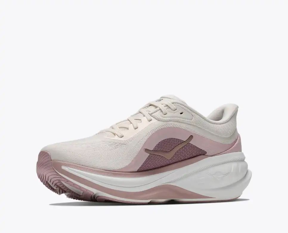 HOKA Bondi 8 Women's Men's Shoes | Off-White & Dusty Pink Mesh Running Sneakers