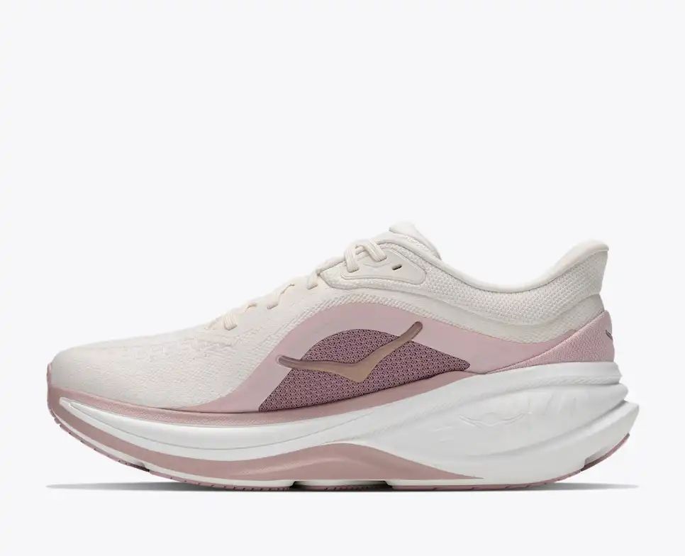 HOKA Bondi 8 Women's Men's Shoes | Off-White & Dusty Pink Mesh Running Sneakers