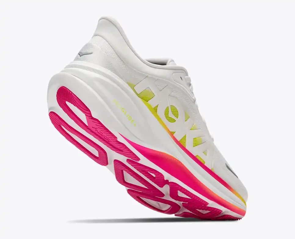 HOKA Pro Glide+ Women's Men's Shoes | White, Pink & Yellow Running Sneakers
