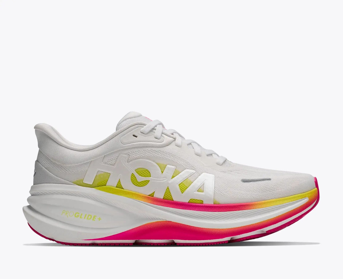 HOKA Pro Glide+ Women's Men's Shoes | White, Pink & Yellow Running Sneakers