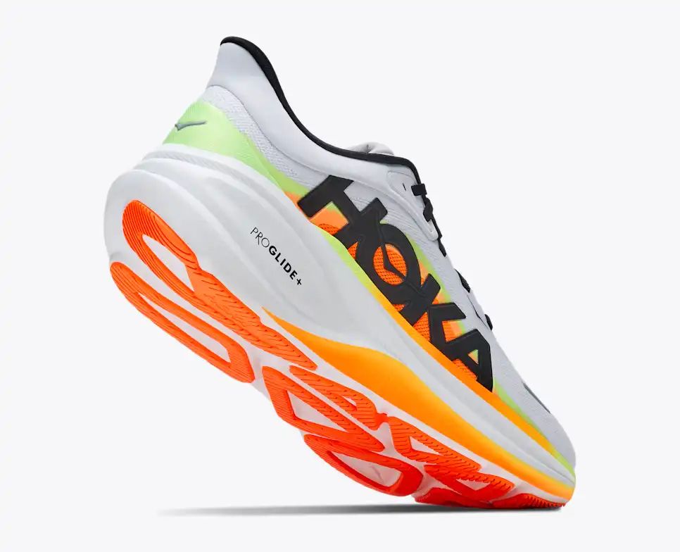HOKA Pro Glide+ Women's Men's Shoes | White, Orange & Lime Green Running Sneakers
