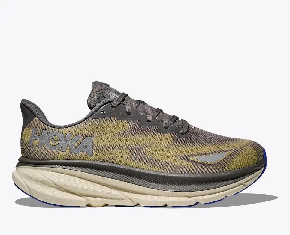 HOKA Clifton 9 GTX Women's Men's Shoes | Olive Brown & Blue Running Sneakers