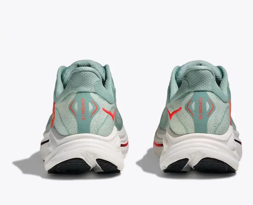 HOKA Clifton 10 Women's Men's Shoes | Mint Green & Orange Mesh Running Sneakers