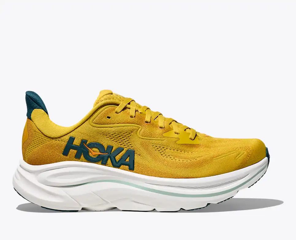 HOKA Clifton 10 Women's Men's Shoes | Golden Yellow & Teal Mesh Running Sneakers