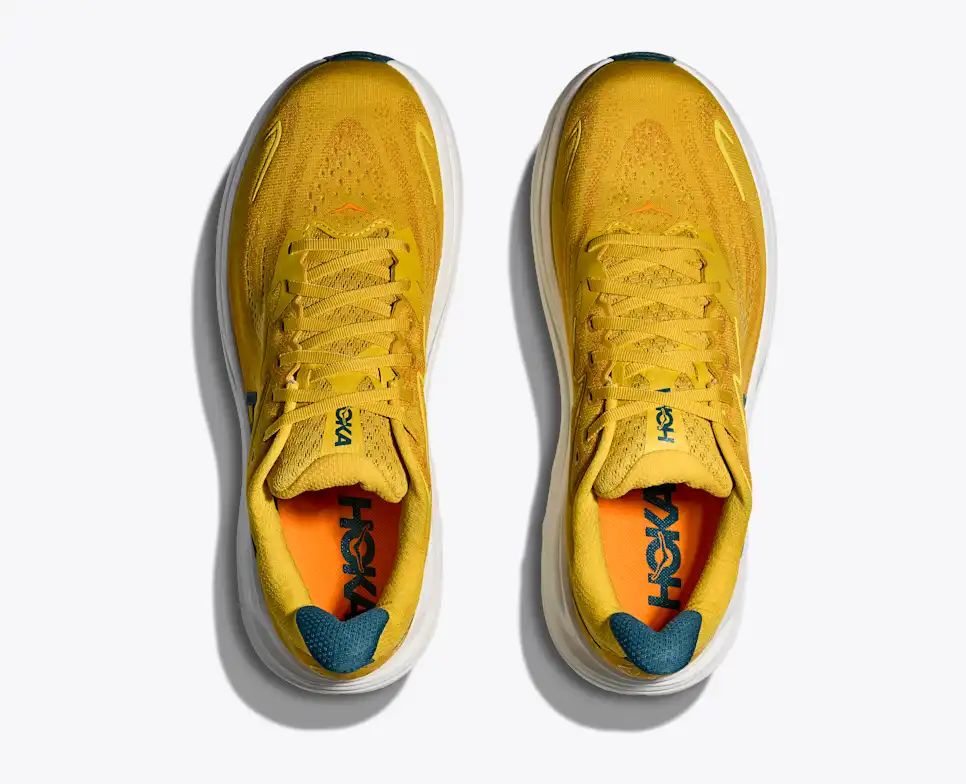 HOKA Clifton 10 Women's Men's Shoes | Golden Yellow & Teal Mesh Running Sneakers