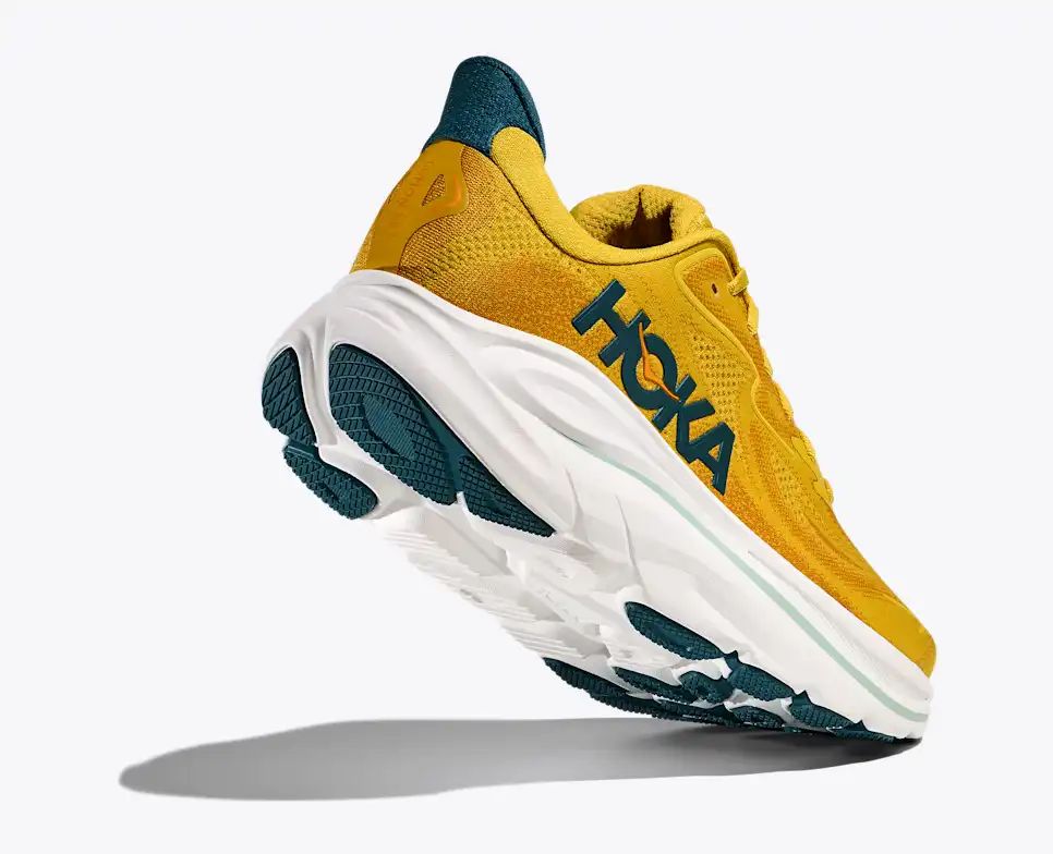 HOKA Clifton 10 Women's Men's Shoes | Golden Yellow & Teal Mesh Running Sneakers