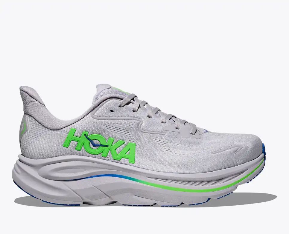 HOKA Clifton 10 Women's Men's Shoes | Light Gray & Green Mesh Running Sneakers