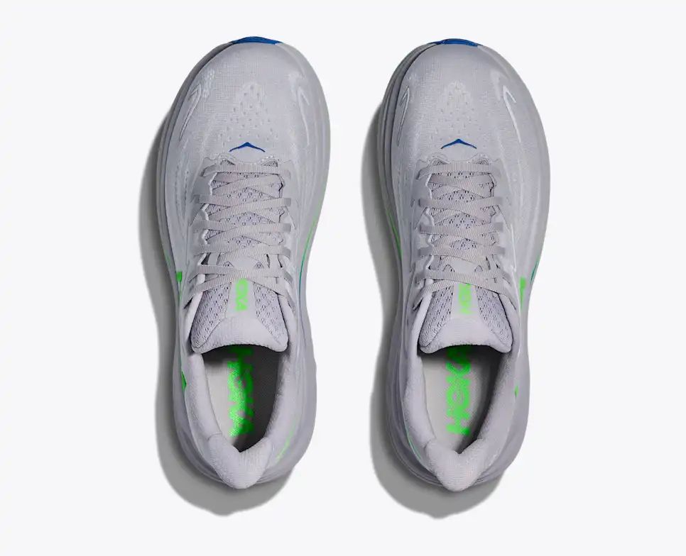 HOKA Clifton 10 Women's Men's Shoes | Light Gray & Green Mesh Running Sneakers