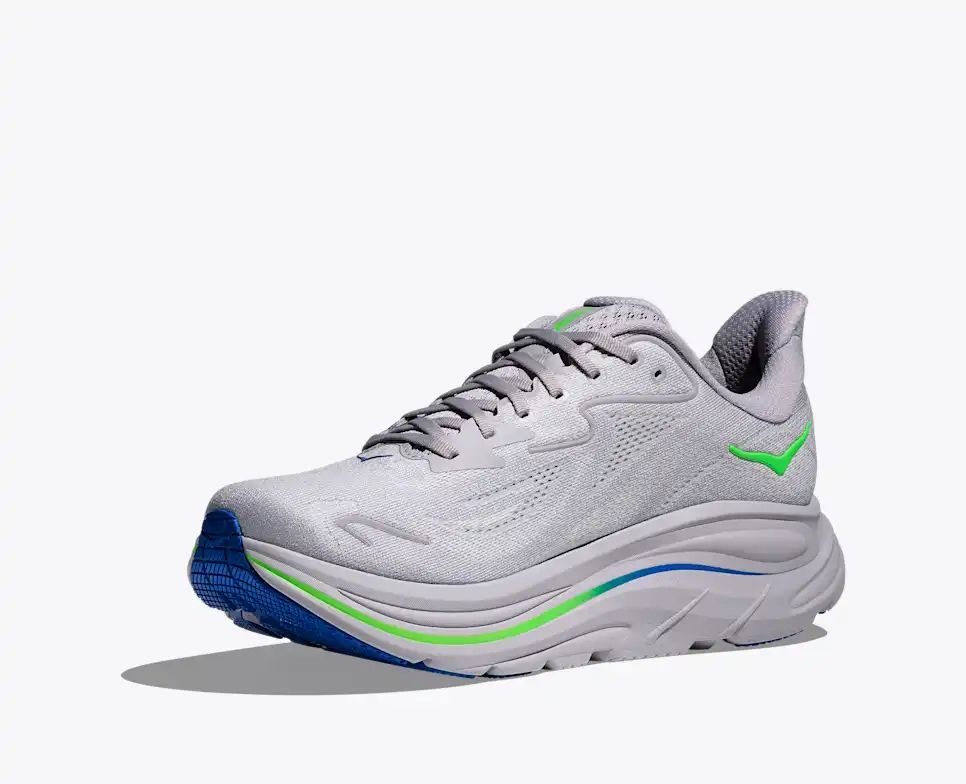 HOKA Clifton 10 Women's Men's Shoes | Light Gray & Green Mesh Running Sneakers