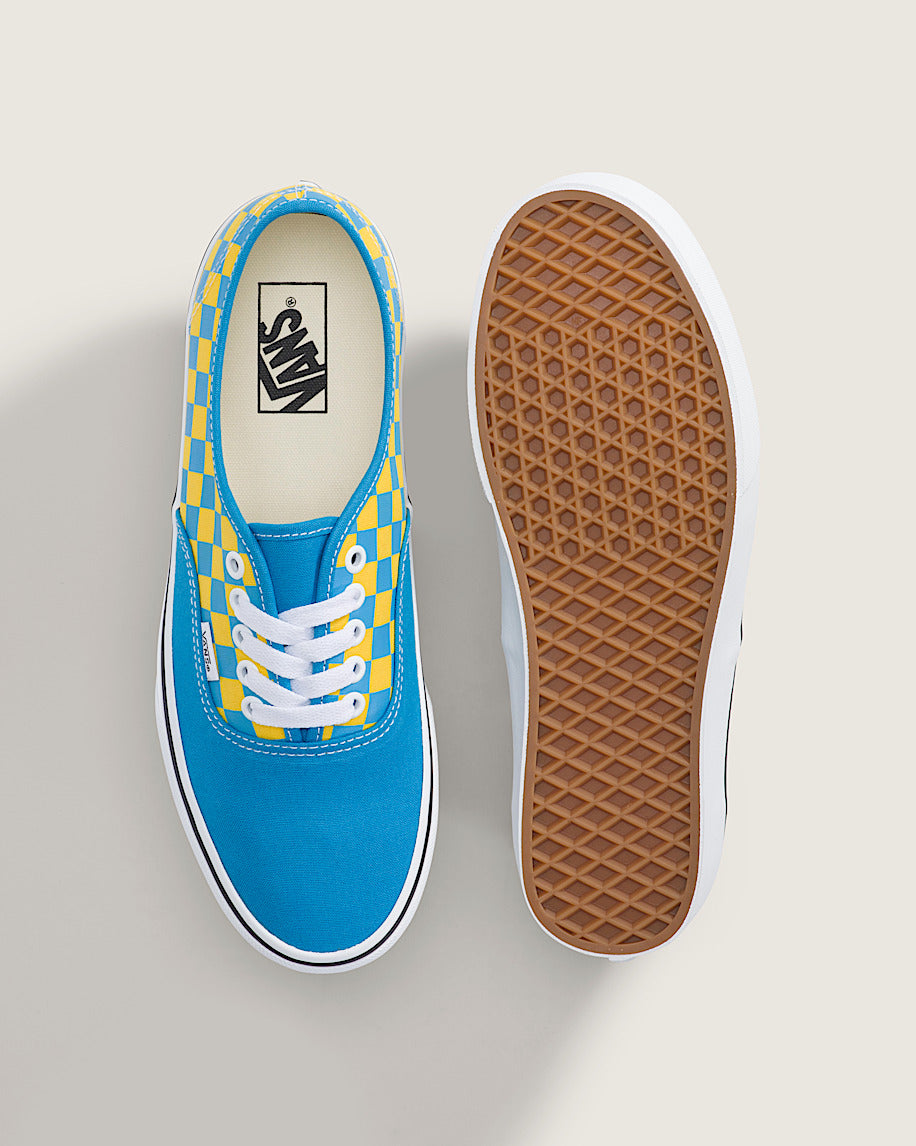 Vans Authentic Blue-Yellow Checkerboard slip on shoes mens vans womens vans shoes slip on