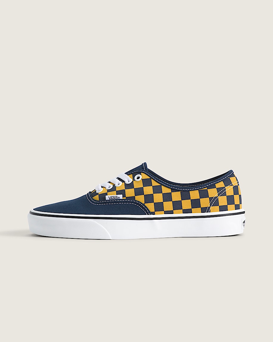 Vans Authentic Navy-Yellow Checkerboard slip on shoes mens vans womens vans shoes slip on