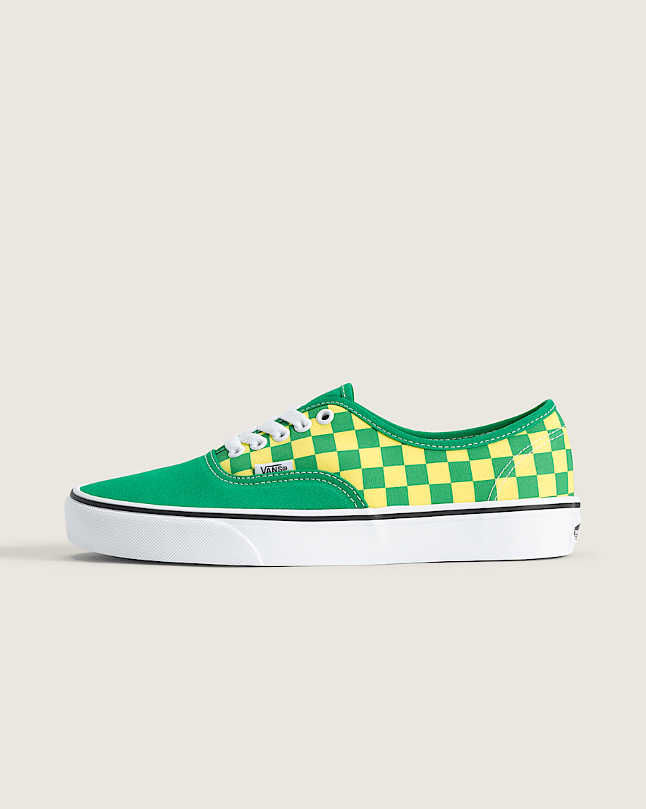 Vans Authentic Green-Yellow Checkerboard  slip on shoes mens vans womens vans shoes slip on