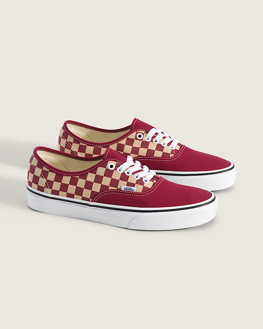Vans Authentic Burgundy-Beige Checkerboard slip on shoes mens vans womens vans shoes slip on