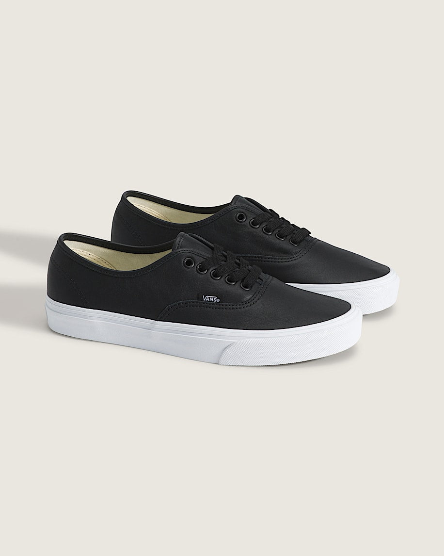 Vans Authentic Black Leather White Sole slip on shoes mens vans womens vans shoes slip on