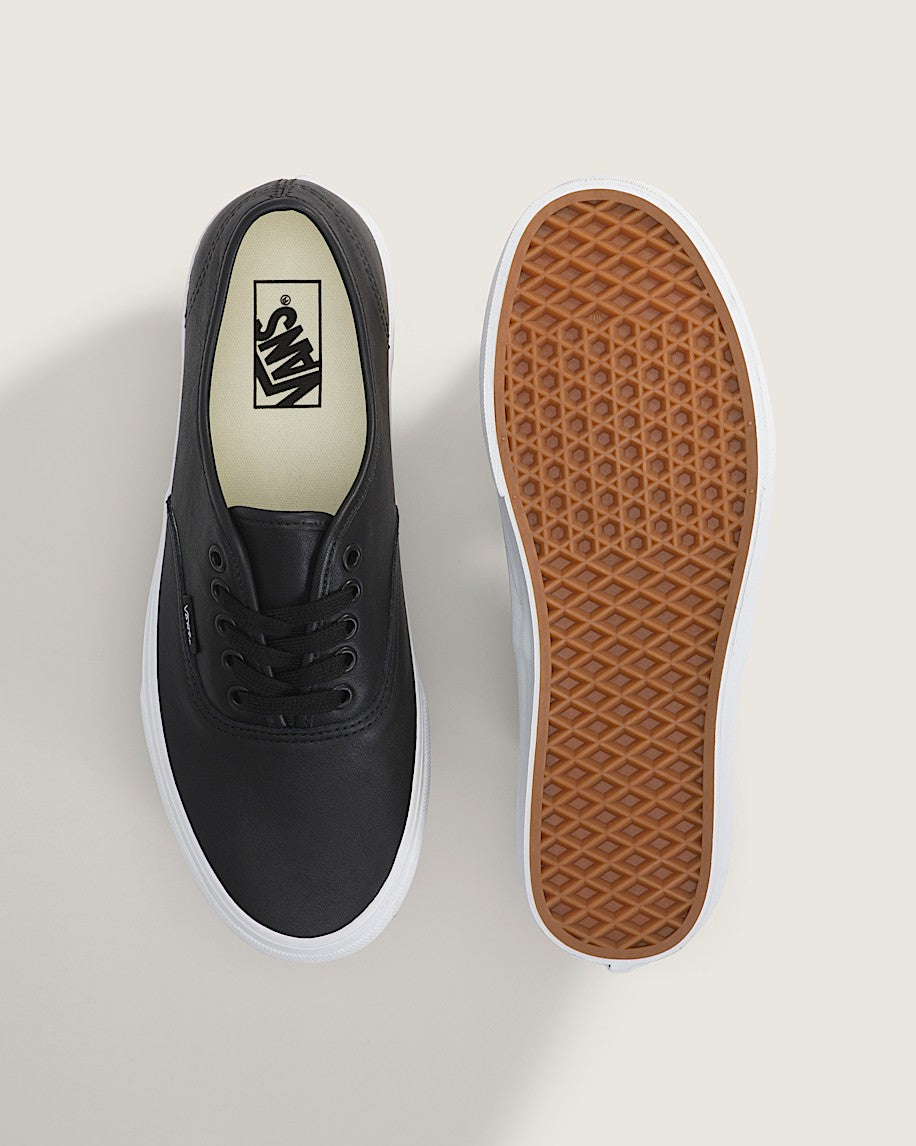 Vans Authentic Black Leather White Sole slip on shoes mens vans womens vans shoes slip on