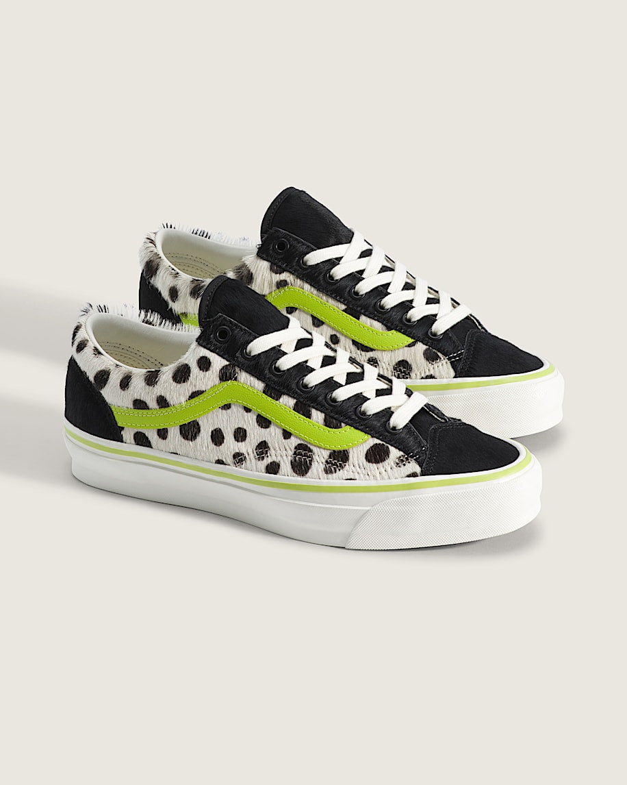 Vans Old Skool 36 Dalmatian Lime Green Pony Hair slip on shoes mens vans womens vans shoes slip on
