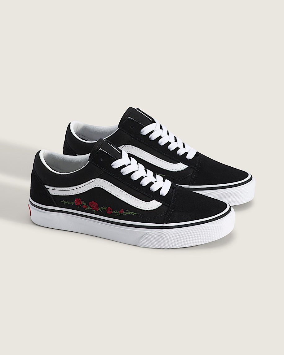 Vans Old Skool Black Red Rose Embroidery slip on shoes mens vans womens vans shoes slip on