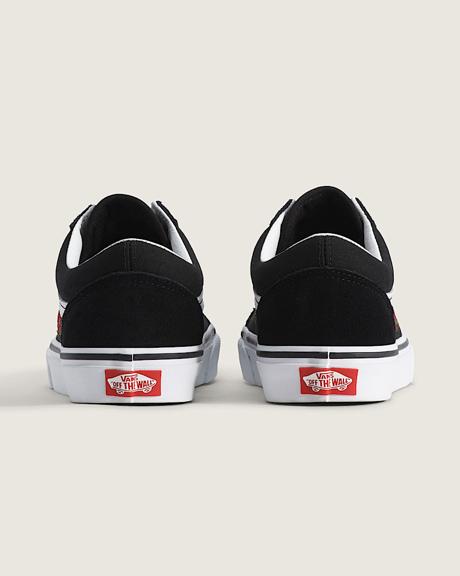 Vans Old Skool Black Red Rose Embroidery slip on shoes mens vans womens vans shoes slip on