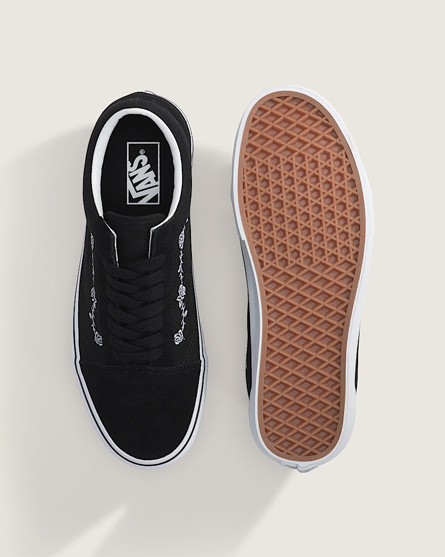 Vans Old Skool Black White Rose Embroidery slip on shoes mens vans womens vans shoes slip on