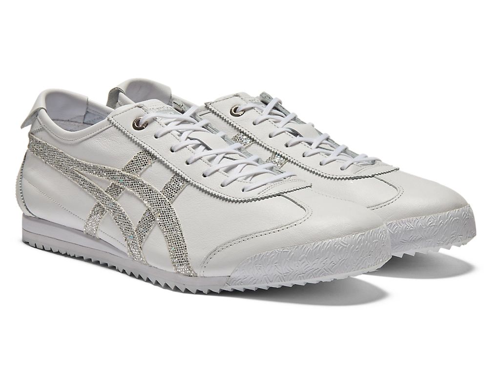 Onitsuka Tiger Mexico 66 Unisex Sneakers – White Leather Silver Glitter  running shoes women asics mens shoes