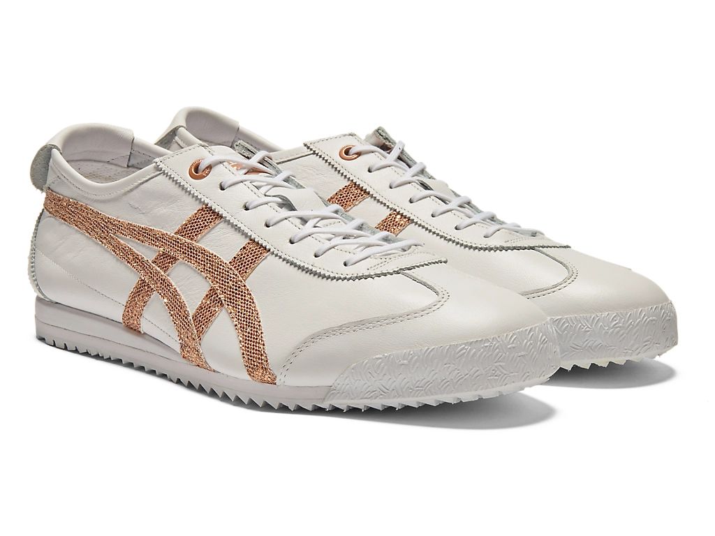 Onitsuka Tiger Mexico 66 Unisex Sneakers – White Leather Rose Gold Glitter  running shoes women asics mens shoes