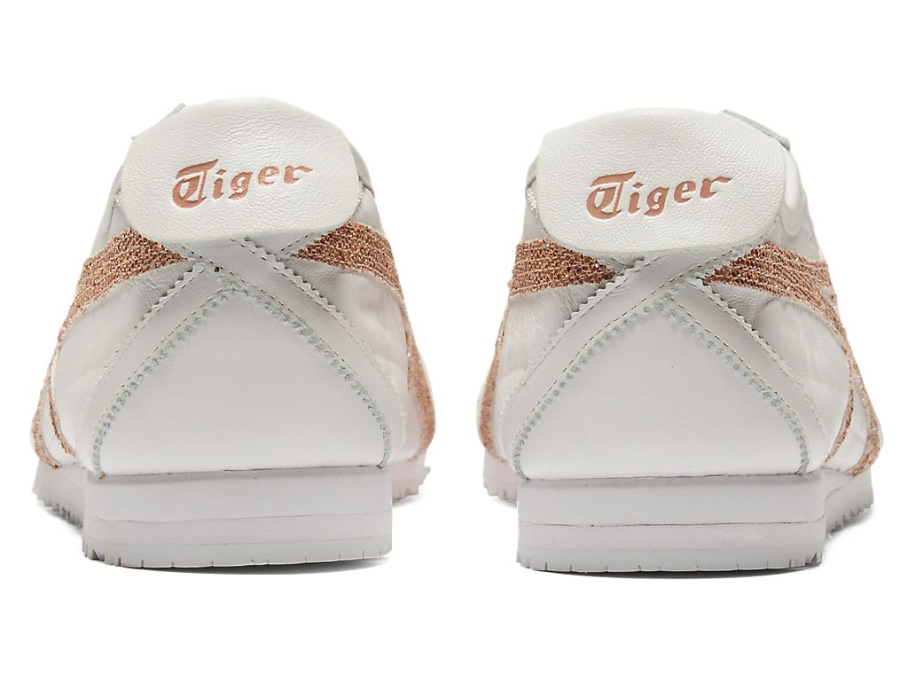 Onitsuka Tiger Mexico 66 Unisex Sneakers – White Leather Rose Gold Glitter  running shoes women asics mens shoes
