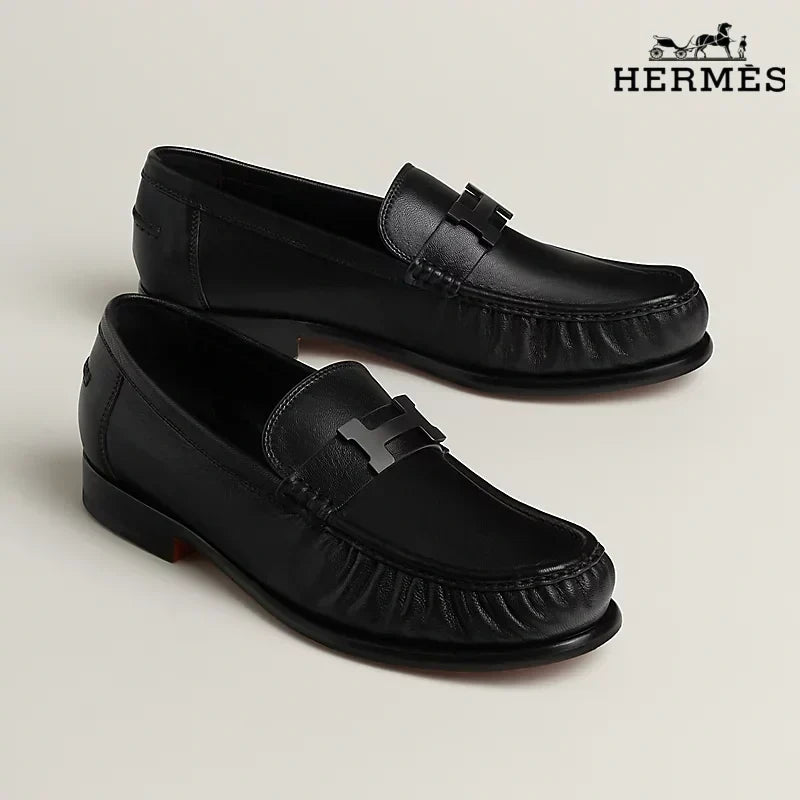 Hermès Black Leather Loafer with H Buckle