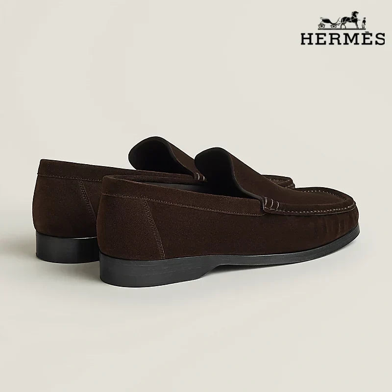 Hermès Dark Brown Smooth Leather Loafer with Embossed Logo