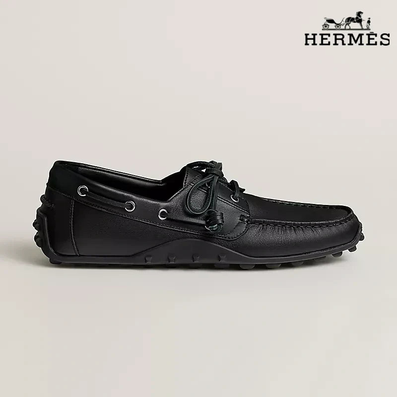 Hermès Black Leather Lace-Up Driving Shoe