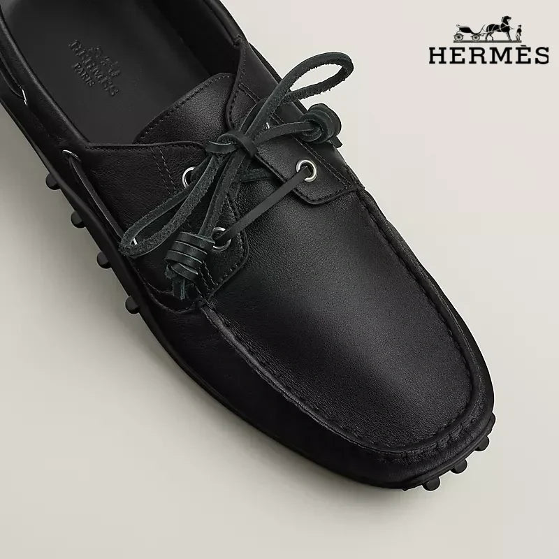 Hermès Black Leather Lace-Up Driving Shoe