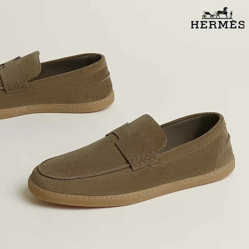 Hermès Khaki Suede Loafer with Gum Sole