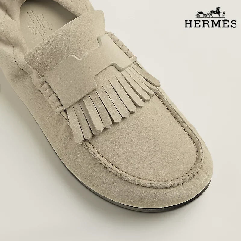 Hermès Beige Suede Mule Loafer with Tassel