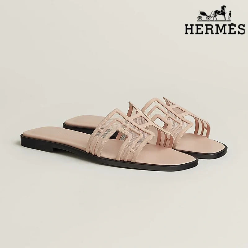 Hermès Nude Mesh Slide Sandals with H Cutout