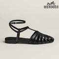 Hermès Black Leather Ankle Strap Cage Sandals