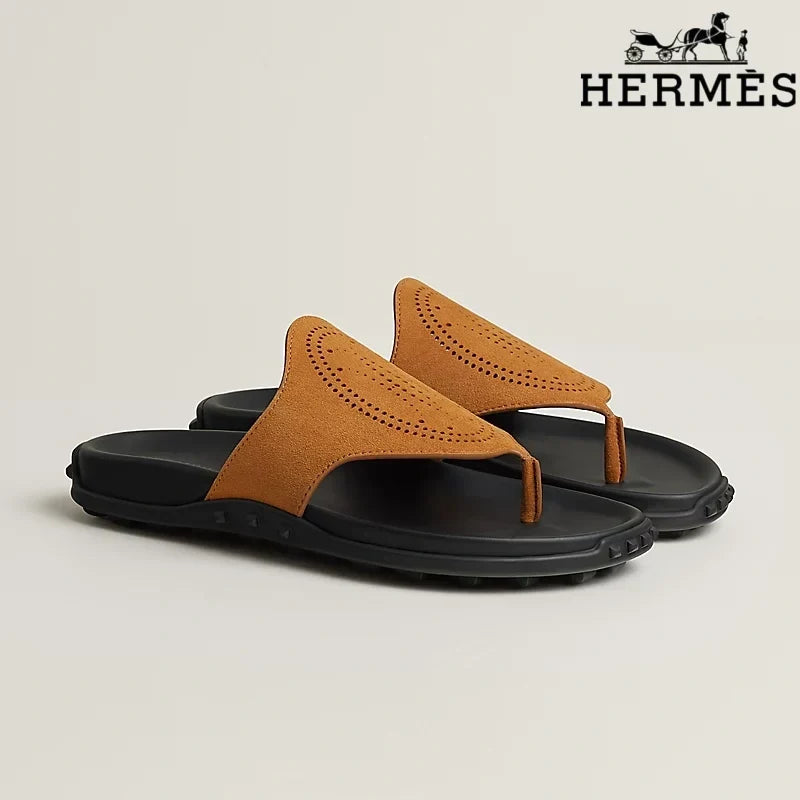 Hermès  female slides Tan Suede Thong Slide Sandals