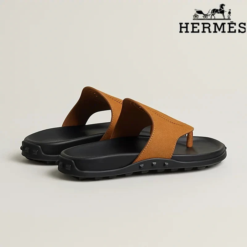 Hermès  female slides Tan Suede Thong Slide Sandals