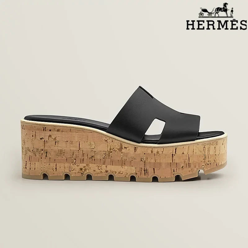 Hermès Eze Black Wedge Sandal